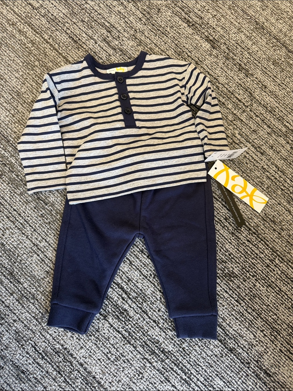 NWT Striped Navy and Cream Baby Henley Set - 3-6 Months